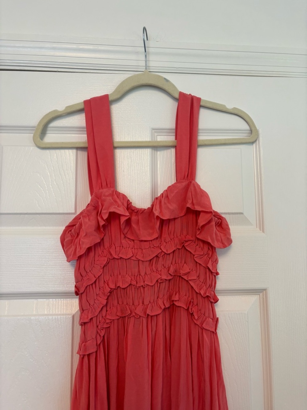 DÔEN Carolynn Dress Coral Rose NWT Medium Romantic Ruffle Midi Dress - Picture 14 of 16